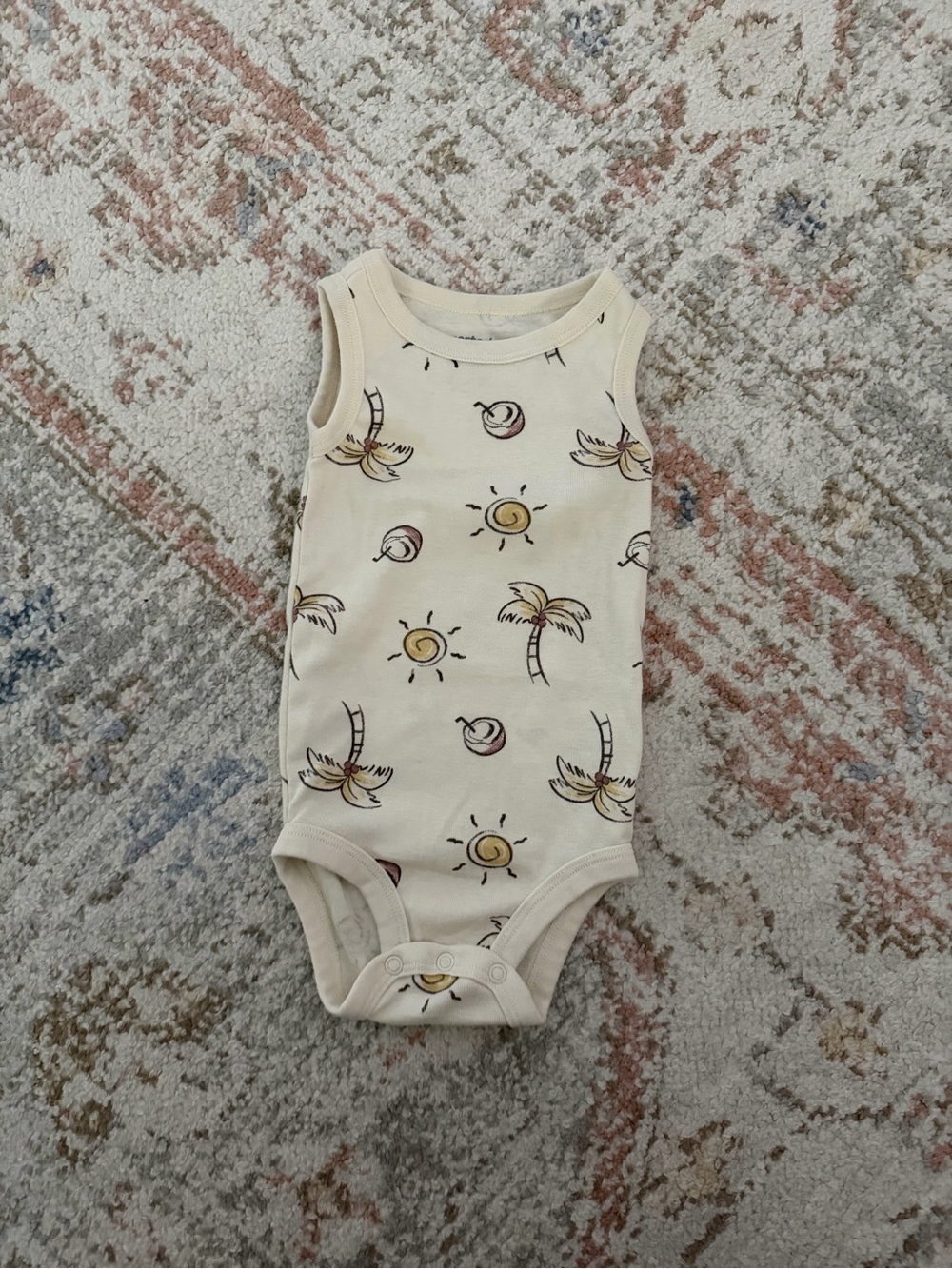 Carters Cream Palm Tree & Sun Sleeveless One-Piece Bodysuit for Kids